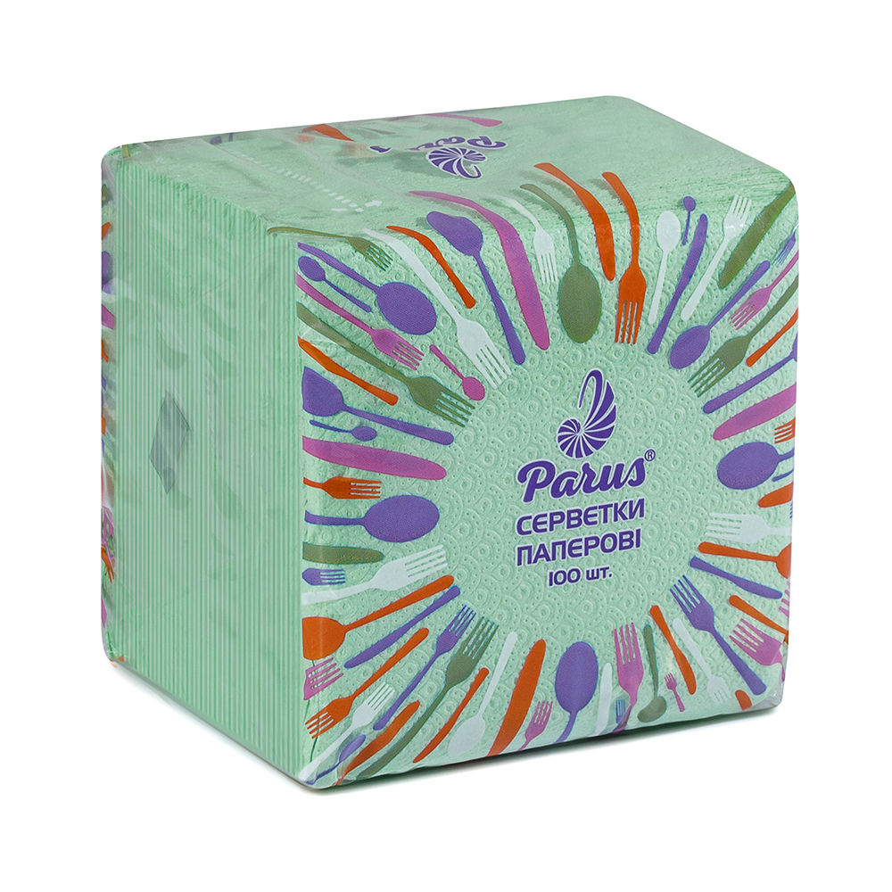 Серветки столові паперові 24х24 см, 100 шт., в п/п упаковці, зелені Parus NP009